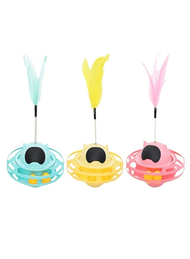 PET FUN لعبة كرة الريش التفاعلية للقطط من PET FUN® مع قاعدة زنبركية - كرة دوارة تعمل بالحركة مع عصا ريش قابلة للتركيب للقطط المنزلية، ولعبة تمرين للقطط الصغيرة (قد يختلف اللون) - Image 1